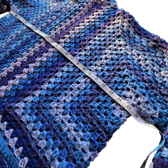Handmade Oversize Crochet Cardigan Blue Cozy Warm Sweater, Granny Square Sweater - Picture 7 of 11